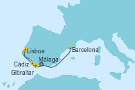 Visitando Málaga, Gibraltar (Inglaterra), Cádiz (España), Lisboa (Portugal), Barcelona