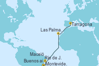 Visitando Montevideo (Uruguay), Buenos aires, Río de Janeiro (Brasil), Maceió (Brasil), Las Palmas de Gran Canaria (España), Tarragona (España)