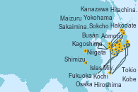 Visitando Yokohama (Japón), Shimizu (Japón), Osaka (Japón), Hiroshima (Japón), Busán (Corea del Sur), Sakaiminato (Japón), Maizuru (Japón), Kanazawa (Japón), Hakodate (Japón), Islas Miyako (Japón), Hitachinaka (Japón), Tokio (Japón), Kobe (Japón), Kochi (Japón), Kagoshima (Japón), Fukuoka (Japón), Sokcho (Corea del Sur), Kanazawa (Japón), Niigata (Japón), Hakodate (Japón), Aomori (Japón), Islas Miyako (Japón), Tokio (Japón)