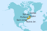 Visitando Nueva Jersey (Estados Unidos), Boston (Massachusetts), Portland (Maine/Estados Unidos), Saint John (New Brunswick/Canadá), Sydney (Nueva Escocia/Canadá), Halifax (Canadá), Nueva Jersey (Estados Unidos)