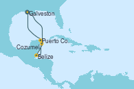 Visitando Galveston (Texas), Cozumel (México), Belize (Caribe), Puerto Costa Maya (México), Galveston (Texas)
