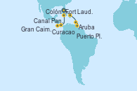 Visitando Fort Lauderdale (Florida/EEUU), Puerto Plata, Republica Dominicana, Aruba (Antillas), Curacao (Antillas), Canal Panamá, Colón (Panamá), Gran Caimán (Islas Caimán), Fort Lauderdale (Florida/EEUU)