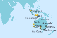 Visitando Sydney (Australia), Melbourne (Australia), Melbourne (Australia), Adelaide (Australia), Isla Canguro (Australia), Albany (Australia), Perth (Australia), Perth (Australia), Lombok (Indonesia), Bali (Indonesia), Celukan Bawang (Bali/Indonesia), Singapur