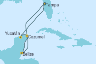 Visitando Tampa (Florida), Belize (Caribe), Cozumel (México), Yucatán (Progreso/México), Tampa (Florida)