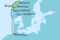 Visitando Hamburgo (Alemania), Bergen (Noruega), Hellesylt (Noruega), Geiranger (Noruega), Aalesund (Noruega), Nordfjordeid, Flam (Noruega), Maloy (Noruega), Hamburgo (Alemania)