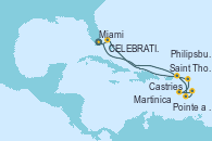 Visitando Miami (Florida/EEUU), Saint Thomas (Islas Vírgenes), Pointe a Pitre (Guadalupe), Castries (Santa Lucía/Caribe), Martinica (Antillas), Philipsburg (St. Maarten), Celebration Key, The Bahamas, Miami (Florida/EEUU)
