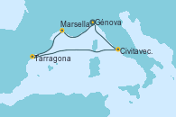 Visitando Génova (Italia), Marsella (Francia), Tarragona (España), Civitavecchia (Roma), Génova (Italia)