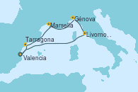 Visitando Valencia, Tarragona (España), Marsella (Francia), Génova (Italia), Livorno, Pisa y Florencia (Italia), Valencia