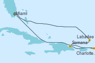 Visitando Miami (Florida/EEUU), Labadee (Haiti), Samana (República Dominicana), Charlotte Amalie (St. Thomas), Miami (Florida/EEUU)