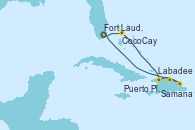 Visitando Fort Lauderdale (Florida/EEUU), CocoCay (Bahamas), Labadee (Haiti), Samana (República Dominicana), Puerto Plata, Republica Dominicana, Fort Lauderdale (Florida/EEUU)