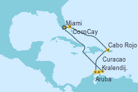 Visitando Miami (Florida/EEUU), CocoCay (Bahamas), Cabo Rojo, Aruba (Antillas), Kralendijk (Antillas), Curacao (Antillas), Miami (Florida/EEUU)