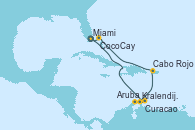 Visitando Miami (Florida/EEUU), Kralendijk (Antillas), Curacao (Antillas), Aruba (Antillas), Cabo Rojo, CocoCay (Bahamas), Miami (Florida/EEUU)