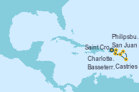 Visitando San Juan (Puerto Rico), Charlotte Amalie (St. Thomas), Saint Croix (Islas Vírgenes), Philipsburg (St. Maarten), Castries (Santa Lucía/Caribe), Basseterre (Antillas), San Juan (Puerto Rico) Visitando San Juan (Puerto Rico), Charlotte Amalie (St. Thomas), Saint Croix (Islas Vírgenes), Philipsburg (St. Maarten), Castries (Santa Lucía/Caribe), Basseterre (Antillas), San Juan (Puerto Rico)