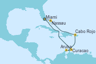 Visitando Miami (Florida/EEUU), Curacao (Antillas), Aruba (Antillas), Cabo Rojo, Nassau (Bahamas), Miami (Florida/EEUU)