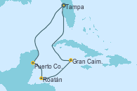 Visitando Tampa (Florida), Puerto Costa Maya (México), Roatán (Honduras), Gran Caimán (Islas Caimán), Tampa (Florida) Visitando Tampa (Florida), Puerto Costa Maya (México), Roatán (Honduras), Gran Caimán (Islas Caimán), Tampa (Florida)