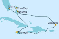 Visitando Miami (Florida/EEUU), Labadee (Haiti), Falmouth (Jamaica), Nassau (Bahamas), CocoCay (Bahamas), Miami (Florida/EEUU) Visitando Miami (Florida/EEUU), Labadee (Haiti), Falmouth (Jamaica), Nassau (Bahamas), CocoCay (Bahamas), Miami (Florida/EEUU)