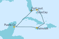 Visitando Fort Lauderdale (Florida/EEUU), CocoCay (Bahamas), Falmouth (Jamaica), Puerto Costa Maya (México), Fort Lauderdale (Florida/EEUU)