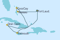 Visitando Fort Lauderdale (Florida/EEUU), Nassau (Bahamas), CocoCay (Bahamas), Falmouth (Jamaica), Gran Caimán (Islas Caimán), Fort Lauderdale (Florida/EEUU)