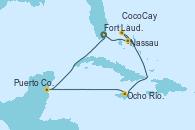 Visitando Fort Lauderdale (Florida/EEUU), Nassau (Bahamas), CocoCay (Bahamas), Ocho Ríos (Jamaica), Puerto Costa Maya (México), Fort Lauderdale (Florida/EEUU)
