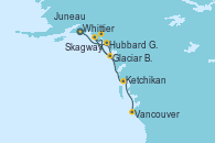 Visitando Whittier (Alaska), Hubbard Glacier, Alaska, Glaciar Bay (Alaska), Skagway (Alaska), Juneau (Alaska), Ketchikan (Alaska), Vancouver (Canadá)