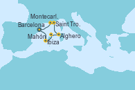 Visitando Barcelona, Ibiza (España), Mahón (Menorca/España), Alghero (Cerdeña), Saint Tropez (Francia), Montecarlo (Mónaco), Barcelona Visitando Barcelona, Ibiza (España), Mahón (Menorca/España), Alghero (Cerdeña), Saint Tropez (Francia), Montecarlo (Mónaco), Barcelona