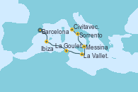 Visitando Barcelona, Ibiza (España), Ibiza (España), La Goulette (Tunez), La Valletta (Malta), Messina (Sicilia), Sorrento (Nápoles/Italia), Civitavecchia (Roma)
