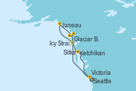 Visitando Seattle (Washington/EEUU), Sitka (Alaska), Juneau (Alaska), Glaciar Bay (Alaska), Icy Strait Point (Alaska), Ketchikan (Alaska), Victoria (Canadá), Seattle (Washington/EEUU)