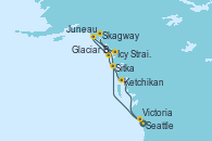 Visitando Seattle (Washington/EEUU), Sitka (Alaska), Glaciar Bay (Alaska), Juneau (Alaska), Icy Strait Point (Alaska), Skagway (Alaska), Ketchikan (Alaska), Victoria (Canadá), Seattle (Washington/EEUU)