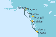 Visitando Seattle (Washington/EEUU), Ketchikan (Alaska), Juneau (Alaska), Skagway (Alaska), Icy Strait Point (Alaska), Wrangell (Alaska), Victoria (Canadá), Seattle (Washington/EEUU)