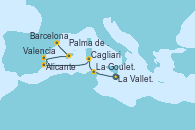 Visitando La Valletta (Malta), La Goulette (Tunez), Cagliari (Cerdeña), Alicante (España), Valencia, Palma de Mallorca (España), Barcelona Visitando La Valletta (Malta), La Goulette (Tunez), Cagliari (Cerdeña), Alicante (España), Valencia, Palma de Mallorca (España), Barcelona