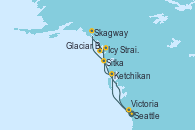 Visitando Seattle (Washington/EEUU), Ketchikan (Alaska), Sitka (Alaska), Skagway (Alaska), Glaciar Bay (Alaska), Icy Strait Point (Alaska), Victoria (Canadá), Seattle (Washington/EEUU)