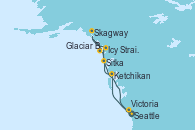 Visitando Seattle (Washington/EEUU), Ketchikan (Alaska), Sitka (Alaska), Icy Strait Point (Alaska), Skagway (Alaska), Glaciar Bay (Alaska), Victoria (Canadá), Seattle (Washington/EEUU)