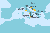 Visitando Ravenna (Italia), Dubrovnik (Croacia), Kotor (Montenegro), Split (Croacia), Corfú (Grecia), Messina (Sicilia), Salerno (Italia), Civitavecchia (Roma)