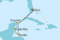 Visitando Miami (Florida/EEUU), Roatán (Honduras), Costa Maya (México), Cozumel (México), Miami (Florida/EEUU)