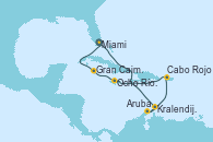 Visitando Miami (Florida/EEUU), Kralendijk (Antillas), Aruba (Antillas), Cabo Rojo, Ocho Ríos (Jamaica), Gran Caimán (Islas Caimán), Miami (Florida/EEUU)
