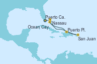 Visitando Puerto Cañaveral (Florida), Nassau (Bahamas), Ocean Cay MSC Marine Reserve (Bahamas), Puerto Plata, Republica Dominicana, San Juan (Puerto Rico), Puerto Cañaveral (Florida)