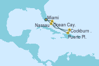Visitando Miami (Florida/EEUU), Ocean Cay MSC Marine Reserve (Bahamas), Cockburn Town (Islas turcas y Caicos), Puerto Plata, Republica Dominicana, Nassau (Bahamas), Miami (Florida/EEUU)