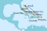 Visitando Miami (Florida/EEUU), Nassau (Bahamas), Ocean Cay MSC Marine Reserve (Bahamas), Cockburn Town (Islas turcas y Caicos), Miami (Florida/EEUU), Philipsburg (St. Maarten), St. John´s (Antigua y Barbuda), Charlotte Amalie (St. Thomas), Amber Cove (República Dominicana), Miami (Florida/EEUU)