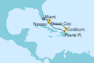 Visitando Miami (Florida/EEUU), Cockburn Town (Islas turcas y Caicos), Puerto Plata, Republica Dominicana, Ocean Cay MSC Marine Reserve (Bahamas), Nassau (Bahamas), Miami (Florida/EEUU)