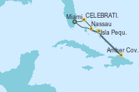 Visitando Miami (Florida/EEUU), Amber Cove (República Dominicana), Isla Pequeña (San Salvador/Bahamas), Nassau (Bahamas), Celebration Key, The Bahamas, Miami (Florida/EEUU)