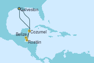 Visitando Galveston (Texas), Cozumel (México), Belize (Caribe), Roatán (Honduras), Galveston (Texas)