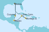 Visitando Mobile (Alabama), Cozumel (México), Roatán (Honduras), Gran Caimán (Islas Caimán), Montego Bay (Jamaica), Mobile (Alabama)