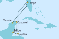 Visitando Tampa (Florida), Roatán (Honduras), Belize (Caribe), Cozumel (México), Yucatán (Progreso/México), Tampa (Florida)