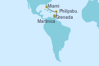 Visitando Buenos aires, Río de Janeiro (Brasil), Maceió (Brasil), Grenada (Antillas), Martinica (Antillas), Philipsburg (St. Maarten), Miami (Florida/EEUU)