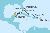 Visitando Puerto Cañaveral (Florida), Nassau (Bahamas), Ocean Cay MSC Marine Reserve (Bahamas), Cozumel (México), Costa Maya (México), Puerto Cañaveral (Florida), Nassau (Bahamas), Ocean Cay MSC Marine Reserve (Bahamas), Puerto Plata, Republica Dominicana, San Juan (Puerto Rico), Puerto Cañaveral (Florida)