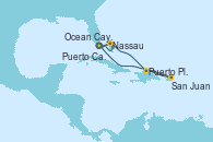 Visitando Puerto Cañaveral (Florida), Nassau (Bahamas), Ocean Cay MSC Marine Reserve (Bahamas), Puerto Plata, Republica Dominicana, San Juan (Puerto Rico), Puerto Cañaveral (Florida), Nassau (Bahamas), Ocean Cay MSC Marine Reserve (Bahamas), Ocean Cay MSC Marine Reserve (Bahamas), Puerto Cañaveral (Florida)