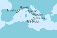 Visitando La Goulette (Tunez), Palermo (Italia), Nápoles (Italia), Livorno, Pisa y Florencia (Italia), Marsella (Francia), Barcelona