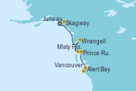 Visitando Juneau (Alaska), Skagway (Alaska), Wrangell (Alaska), Misty Fjords (CRUCERO), Prince Rupert (Canadá), Alert Bay (Canada), Vancouver (Canadá)