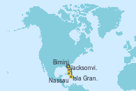 Visitando Jacksonville (Florida/EEUU), Isla Gran Bahama (Florida/EEUU), Bimini (Bahamas), Nassau (Bahamas), Jacksonville (Florida/EEUU)