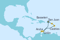 Visitando San Juan (Puerto Rico), Basseterre (Antillas), Castries (Santa Lucía/Caribe), Colón, Aruba (Antillas), San Juan (Puerto Rico)